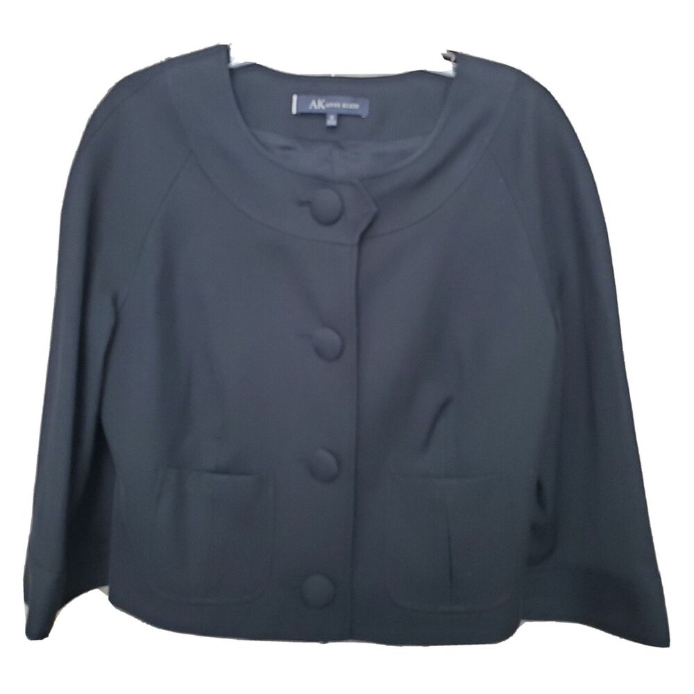 Anne Klein Black Button-Up Short Jacket Size 10 Fabric Buttons Pockets